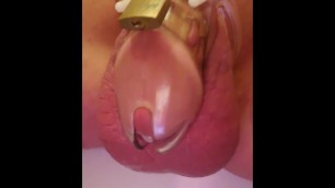Sissygasm in Chastity Cage