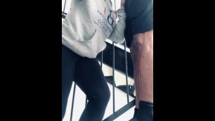 College Girl Caught Sucking BBC under the Stairway before Class