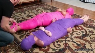 2182 MILFs Completely Mummified & Hooded Receive Intense Wand Orgasms!
