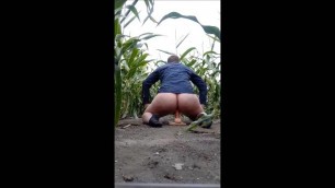 Guy Riding Dildo in Corn Field