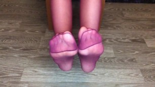 Teen Girl Show new Red Nylon Stockings Foot Fetish POV